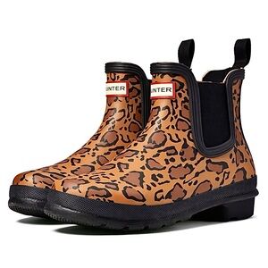 Hunter Original Chelsea Leopard Print Rich Tan And Saddle Black Size 7 NWOT